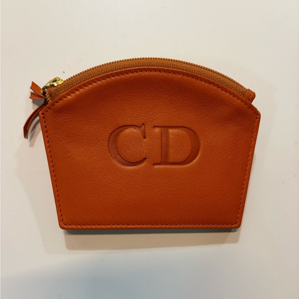 Vintage Christian Dior CD Triple Zip Coin Pouch Orange Leather Y2K - AUTHENTIC